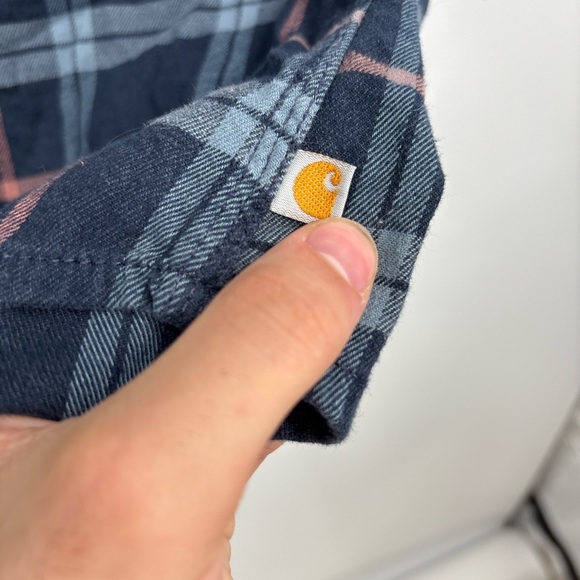 Carhartt Button Shirt blue Flannel Plain Long Sleeve Youth Size XL (16/18) - Picture 7 of 16